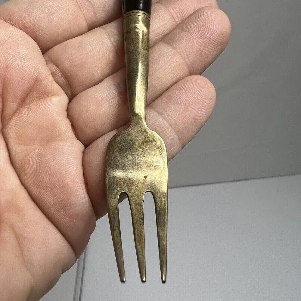 Vintage Siam Flatware Asian Thai Brass And Teakwood HANDLE- Small Fork Cheese